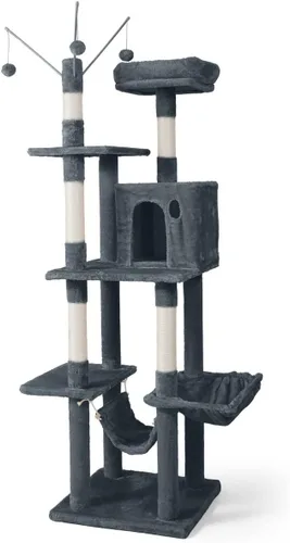 CAPHAUS Árbol alto para gatos de interior, moderna y bonita torre de juego de escalada de 70 pulgadas con perca superior, gatos grandes, actividad