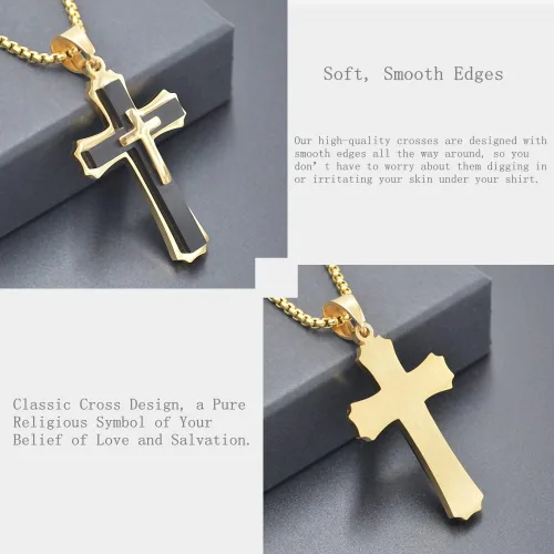 Miniatura 5 de OLEVS Collar con colgante de cruz para hombre collar grande con colgante de cruz de acero inoxidable para hombres y mujeres Metal