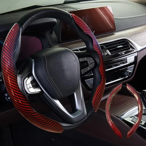 Miniatura 12 de WOCOCN 2 fundas para volante de automóvil, protector antideslizante de fibra de carbono para hombres y mujeres, múltiples opciones de color, Beige