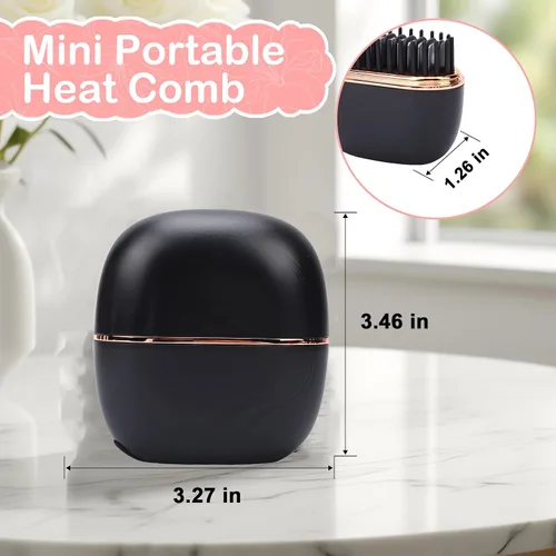 Miniatura 6 de Mini cepillo alisador, alisador de pelo portátil inalámbrico recargable con control de temperatura de 3 velocidades, calentamiento rápido, carcasa