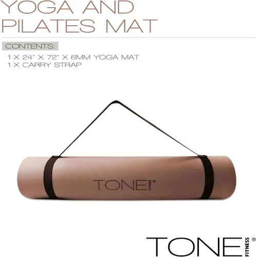 Miniatura 3 de TONE Fitness Esterilla de yoga antideslizante de 1/4 pulgadas de grosor para ejercicios y pilates para entrenamientos en casa con correa de Moca