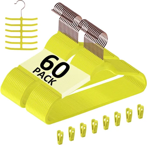 Miniatura 27 de VECELO Perchas de terciopelo de alta calidad resistentes (paquete de 60), antideslizantes y ahorran espacio con 8 clips para los dedos y soporte