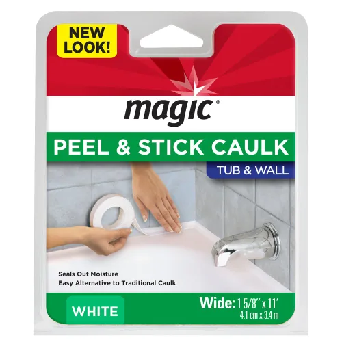 Magic Tira de pelar y calafatear para tina y pared, crea un sellado hermético entre la bañera y la pared para mantener la humedad fuera, 1-5/8