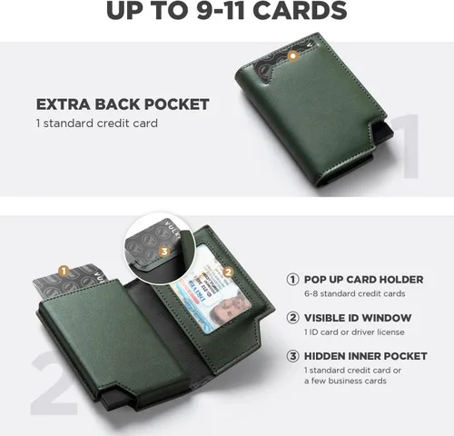 Miniatura 4 de VULKIT Cartera minimalista para hombre, tarjetero desplegable con bloqueo RFID, cierre magnético, billetera de cuero con ventana de identificación