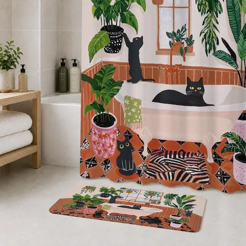 Miniatura 4 de Funny Cat Small Bathroom Rugs Non Slip Super Absorbent Quick Dry Ultra Thin Diatomaceous Earth Bath Mat Boho Cute Fun Black Cats Matisse Diatomite