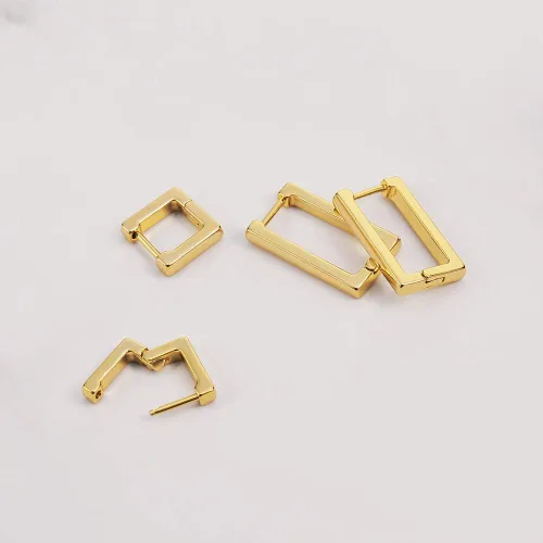 Miniatura 4 de 2 pares de aretes de aro minimalistas chapados en oro de 14 quilates, pequeños y delicados aretes geométricos cuadrados y rectangulares para niñas