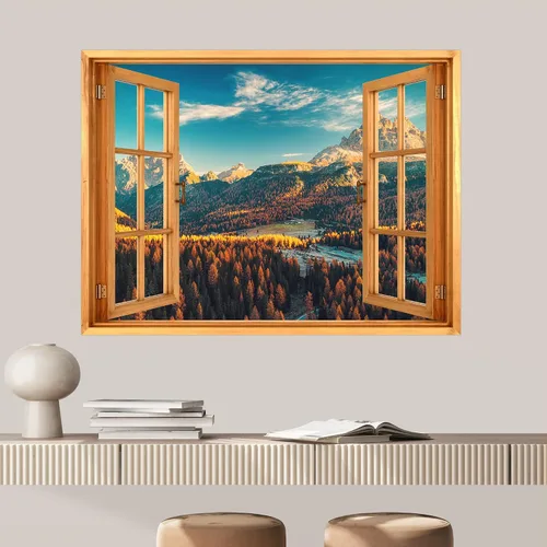 Miniatura 15 de SIGNWIN Adhesivo mural removible para pared, atardecer cielo naranja, otoño, bosque, árbol, paisaje, naturaleza, arte fino, rústico, paisaje