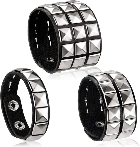 Hicarer 3 piezas de pulsera de cuero punk de Halloween para hombres y mujeres, pulsera gótica de rock de los 80, brazalete unisex para fiesta