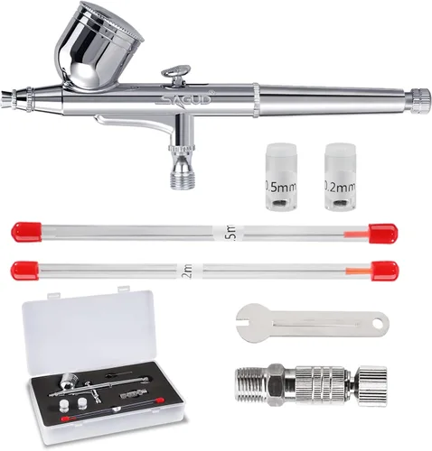 Kit de aerógrafo de doble acción pistola de cepillo de aire de 0.012 in con boquillas adicionales de 0.008 in y 0.020 in, tapas de aire de aguja y