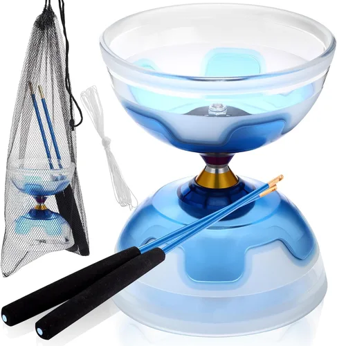 Simgoing El juego de diábolo chino Yoyo incluye colorido yoyo chino con 2 palos de diábolo, 1 cuerda y 1 bolsa de red para diversión (azul, estilo