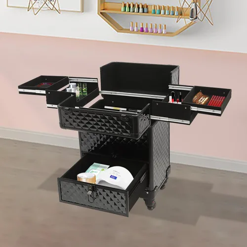 Miniatura 7 de Maleta de viaje con ruedas para maquillaje, organizador de almacenamiento de maquillaje, organizador de almacenamiento de manicura, organizador