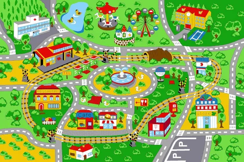 Miniatura 5 de HUAHOO Alfombra de juegos para niños, alfombra de coche para autos de juguete y trenes, tapete de juego antideslizante para sala de juegos y aula