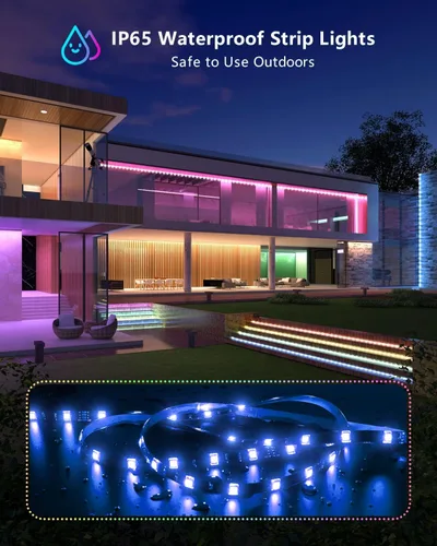 Miniatura 2 de MIHEAL Kit de Tira de Luces LED 32.8 ft 10m 300 ledes Impermeable 5050 SMD RGB LED Luces Flexibles con Controlador RF de 24 Teclas y Fuente