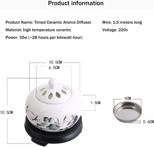 Miniatura 7 de Quemador de incienso eléctrico con temporizador, quemador de fragancia de cerámica de temperatura ajustable, difusor de aceite perfumado de resina