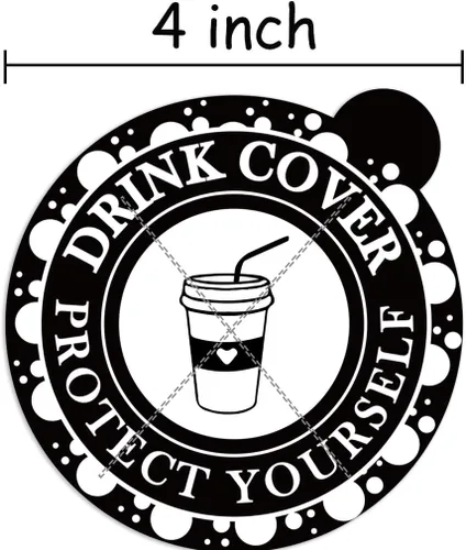 Miniatura 2 de 50 calcomanías de 4 pulgadas para cubrir bebidas antipicos, protección contra el alcohol, para prevención de picos de bebidas desechables