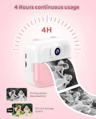 Miniatura 7 de Cámara selfie para niños con impresión instantánea frontal y trasera, regalos de Navidad y cumpleaños para niñas de 3 a 12 años, juguetes portátiles
