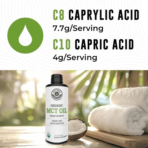 Miniatura 5 de Aceite MCT orgánico C10 C8 para energía mental sostenida y apoyo al enfoque, orgánico para café, batidos y más, sin palma, vegano, apto para dieta