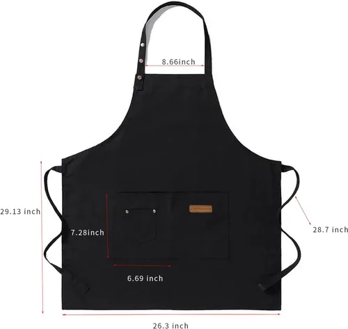 Miniatura 6 de Paquete de 2 delantales de cocina ajustables para mujeres y hombres con bolsillos, delantal de trabajo, parrilla, restaurante