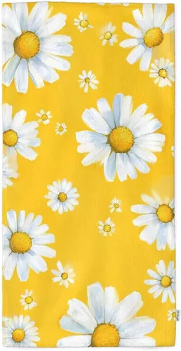 oFloral White Daisy - Toallas de mano de algodón con flores de manzanilla, acuarela amarilla, floral, para jardín, plantas botánicas, toallas suaves