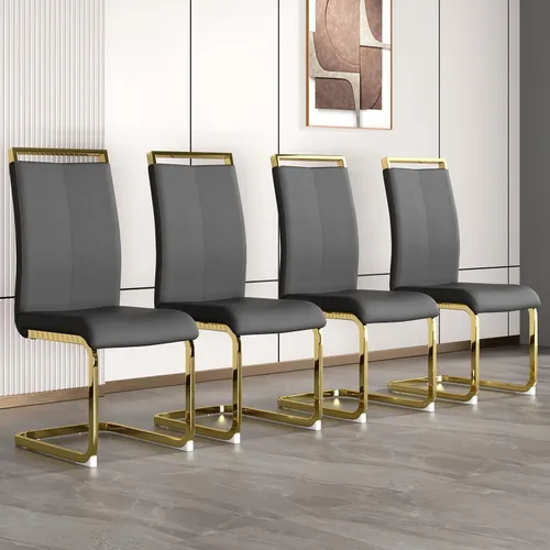 Miniatura 25 de gopop Juego de sillas de comedor, sillas modernas de metal con asiento acolchado de piel sintética, respaldo alto y patas cromadas resistentes, claro
