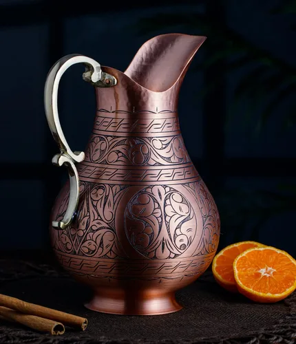 Miniatura 3 de DEMMEX The Pitcher - Jarra ayurveda de cobre macizo grabada a mano de cobre macizo de 0.039 pulgadas para agua potable, mula de Moscú, cóctel