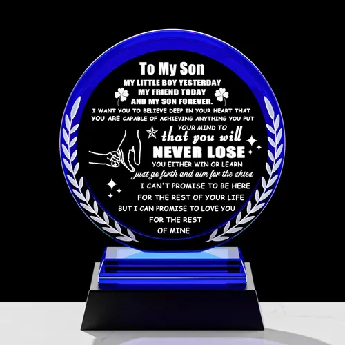 Regalos para hijo de mamá, papá a mi hijo, regalos de placa de cristal con base colorida, regalos de cristal significativos para adultos, hijo,