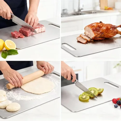 Miniatura 6 de Paquete de 3 tablas de cortar de acero inoxidable, tablas de cortar para cocina de 13 x 9 pulgadas, 11.8 x 7.87 pulgadas, 9.4 x 5.9 pulgadas, tabla
