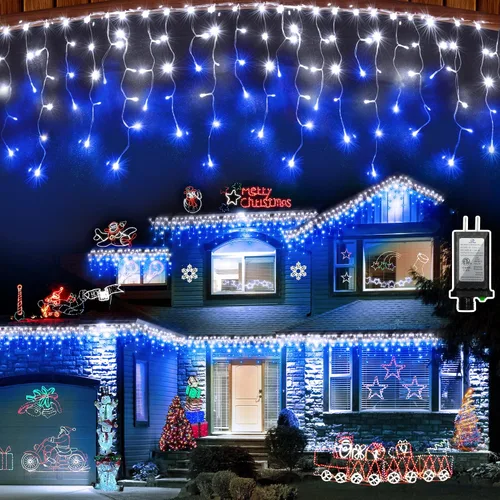 Miniatura 10 de Luces de Navidad de carámbano para exteriores, 60 pies, 612 luces LED con 136 gotas, 12 modos, regulable, temporizador y resistente al agua, 29 V