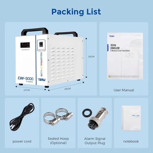 Miniatura 8 de Cloudray Enfriador de agua CW-3000 para grabador láser de CO2 y corte, enfriador láser, enfriador de agua industrial, con capacidad de tanque