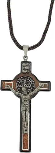 Miniatura 9 de Catholica Shop Collar con medalla de San Benito de madera con crucifijo en cordón para hombres y mujeres – Colgante religioso hecho a mano