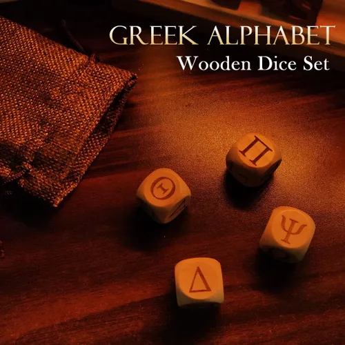 Miniatura 7 de Juego de dados de madera del alfabeto griego, 24 letras griegas talladas, cubos rodantes para juegos de fiesta de enseñanza