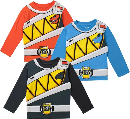 Power Rangers Blue Ranger Red Ranger Zach Paquete de 3 camisetas de cosplay para niños pequeños a niños pequeños