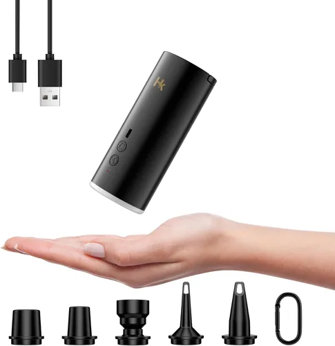 HK Bomba de aire para inflables, bomba de colchón de aire recargable de 4500 mAh con luz de campamento, mini bomba de aire eléctrica para inflar y