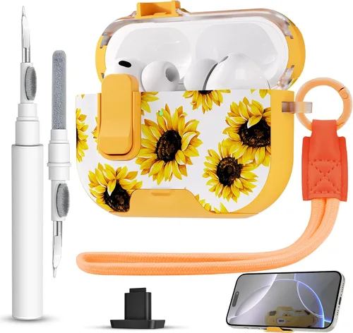 Miniatura 31 de Funda para AirPods Pro 3 con cerradura, textura de piel TPU duradera, antipérdida y a prueba de golpes, accesorios con kit de limpieza en llavero