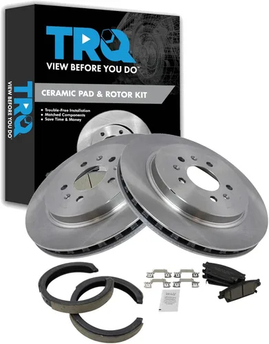 Miniatura 158 de TRQ Kit de pastillas de freno y rotor Posi trasero premium con zapatas de estacionamiento para camión GM SUV