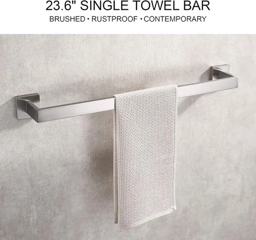 Miniatura 2 de TASTOS Toallero individual negro de 23.6 pulgadas, barra de toalla de baño de acero inoxidable SUS 304 resistente, toallero de cocina, soporte