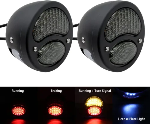 Miniatura 2 de 2 luces traseras LED vintage Duolamp de 12 V, indicador de parada trasera con luz de funcionamiento, intermitentes, lámpara de matrícula, lente