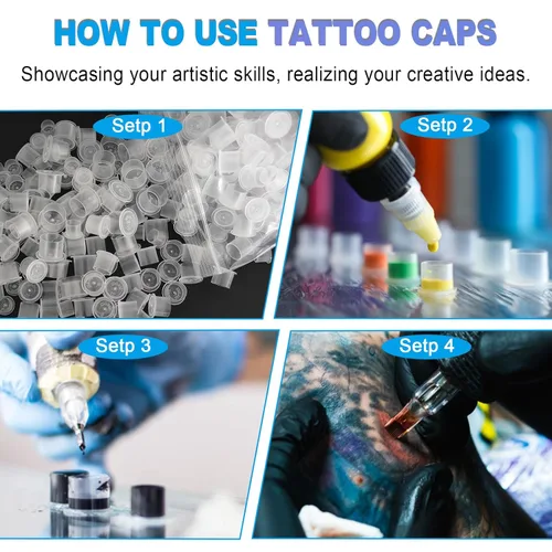 Miniatura 6 de Tapas para tinta de tatuaje - Emalla 1000 piezas Pequeñas tazas de tinta de tatuaje desechables con base #11MM tapas de plástico para pigmento