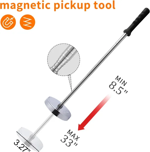 Miniatura 2 de Barredora Magnética Telescópica de 35 LB, Herramienta de Recogida con Bastón Magnético Mejorado, Recoge Clavos, Tornillos y Metal, Buscador de Negro