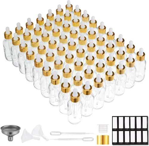 Miniatura 20 de PrettyCare Paquete de 4 botellas con cuentagotas de aceites esenciales, botellas vacías de tintura para cuidado personal y belleza, Ámbar