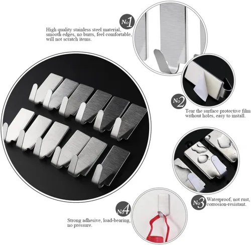 Miniatura 8 de Uonlytech 30 ganchos adhesivos fuertes para pegar en ganchos de entrada, gancho adhesivo de metal, ganchos adhesivos de metal, gancho adhesivo
