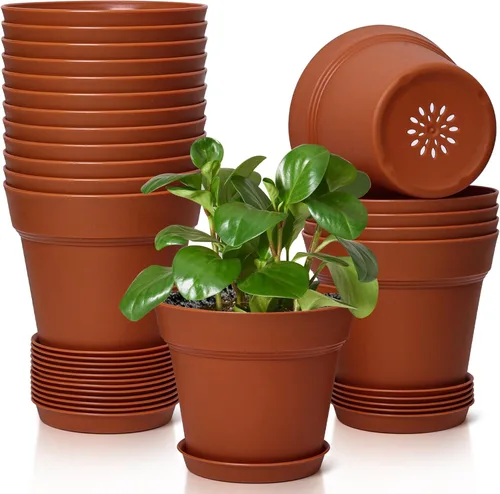 Miniatura 12 de T4U Macetas de Flores 18-Pack, Maceta de 5 Pulgadas con Platillo y Agujero de Drenaje, Macetas de Plástico Duraderas, Macetas Pequeñas para Plantas