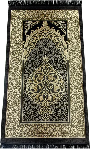 Miniatura 5 de ihvan online Alfombra de oración musulmana con 99 cuentas Tasbih y bolsa de viaje, tafetán suave sajadah, ligero y plegable, tapete de oración Negro