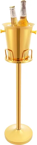 Cubo de hielo con soporte, enfriador de champán 201, cubo de hielo de pie de acero inoxidable, contenedor de cubitos de hielo, enfriador con asa de