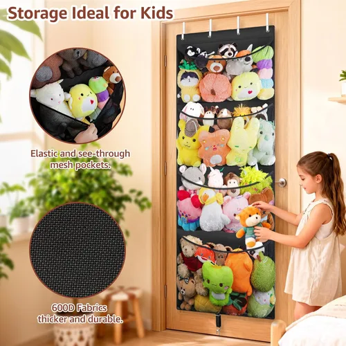 Miniatura 4 de Woodoulogy Almacenamiento de Animales de Peluche Colgante, Organizador Grande de Juguetes de Felpa Sobre la Puerta con Gancho de Metal, Soporte
