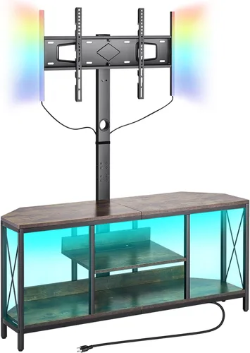 VEVOR Soporte de TV de 45 pulgadas con soporte para televisores de hasta 75 pulgadas, centro de entretenimiento con toma de corriente y luces LED,
