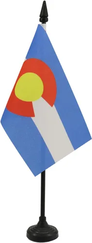 Bandera de mesa de Colorado de 4 x 6 pulgadas, bandera de escritorio del estado de Colorado de EE. UU., 5.9 x 3.9 in, palo y base de plástico negro