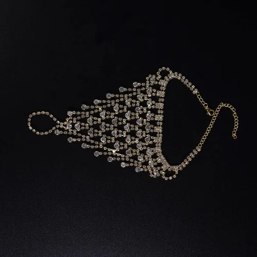 Miniatura 4 de Jumwrit Pulsera de anillo de dedo para mujer, con diamantes de imitación, con anillo, pulsera esclava, arnés de mano para niñas
