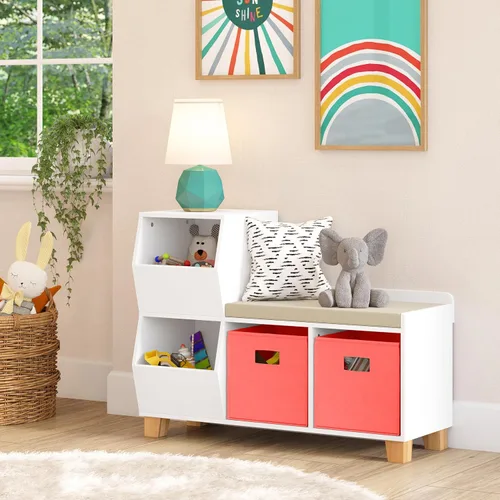 Miniatura 2 de RiverRidge Banco organizador de almacenamiento de juguetes para niños con cubos y cubos de juguetes para sala de juegos, organizador de cubos