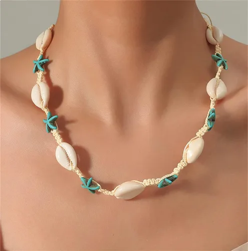 Miniatura 2 de Gargantilla de concha de estrella de mar, collar de playa con perlas de perlas, gargantilla bohemia con cuentas, gargantilla ajustable con estrellas
